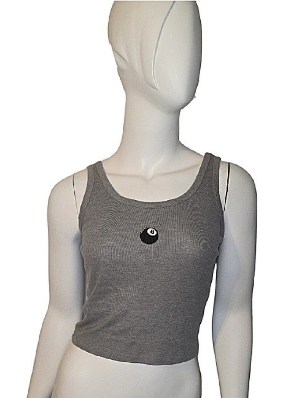 Obsessive Love Grey Ribbed 8-Ball Graphic Tank Top Size S